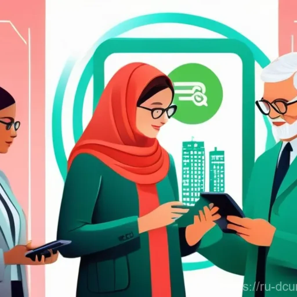 디지털화폐와 지갑 - **Prompt:** A vibrant, futuristic depiction of modern finance in Russia. Three individuals, represen...