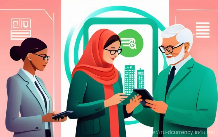 디지털화폐와 지갑 - **Prompt:** A vibrant, futuristic depiction of modern finance in Russia. Three individuals, represen...