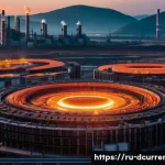 디지털화폐의 환경적 영향 - **Prompt:** A vast, cavernous industrial cryptocurrency mining facility, seen from a slightly elevat...