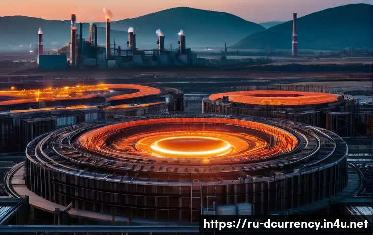 디지털화폐의 환경적 영향 - **Prompt:** A vast, cavernous industrial cryptocurrency mining facility, seen from a slightly elevat...