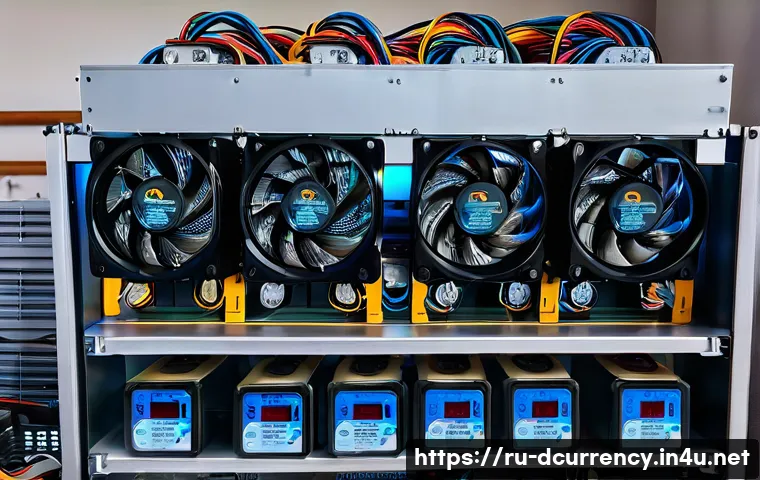 디지털화폐 채굴 방법 - A detailed, realistic indoor mining rig setup in a typical Russian home environment, featuring multi...