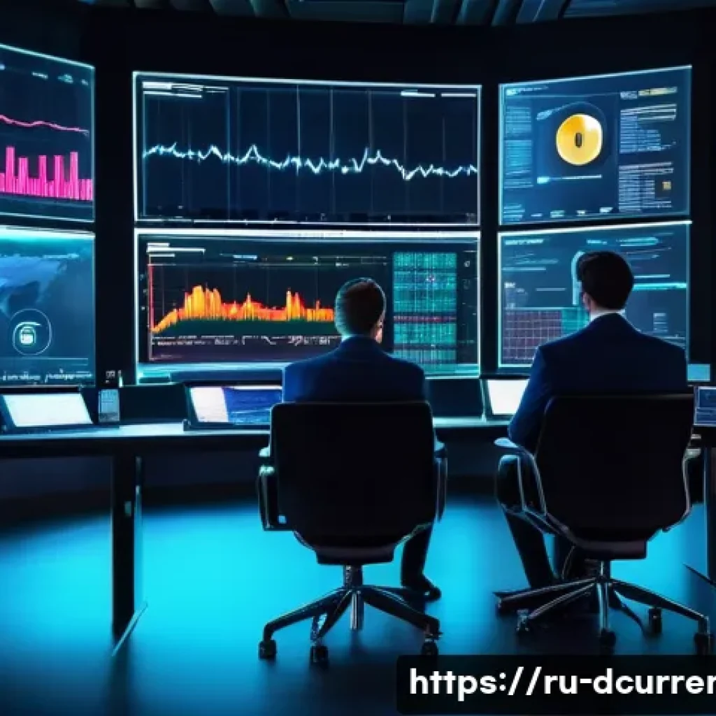 디지털화폐의 가격 흐름 분석 - A futuristic digital trading room filled with multiple holographic screens displaying cryptocurrency...