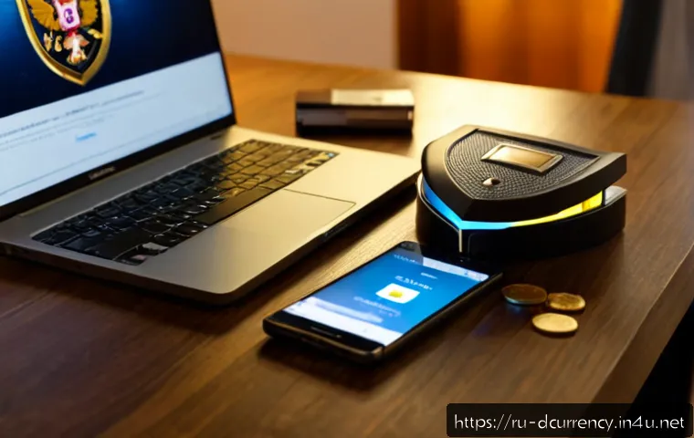 Home 17 디지털화폐와 보안의 관계 - Photorealistic close-up of a Russian professional securely using a smartphone digital wallet beside ...